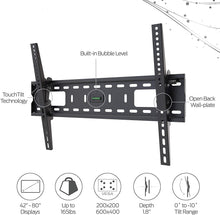 Load image into Gallery viewer, Promounts Tilt Low Profile TV Wall Mount Bracket for 42-80" Flat/Curved TVs up to 100 lbs, VESA from 200x200 to 600x400 with Built-in Bubble Level, Ready to Install Out of The Box, (FT64), Black