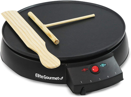 Elite Gourmet Electric Crepe Maker Pancake, Hot Cakes and Non-stick Griddle with Spreader, Spatula and Recipes, 12