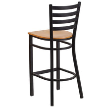 Load image into Gallery viewer, Flash Furniture HERCULES Series Black Ladder Back Metal Restaurant Barstool - Natural Wood Seat