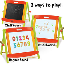 Load image into Gallery viewer, Little Artists 3-in-1 Tabletop Easel | Wooden Wonders Dry Erase Whiteboard, Chalkboard, and Magnetic Board for Kids Creative Art and Drawing | Great Art Class School Teacher Learning Activity