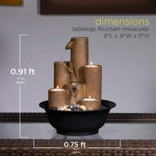 Load image into Gallery viewer, Alpine Corporation WCT202 Tiered Column Tabletop Fountain w/ 3 Candles, 11 Inch Tall, Brown