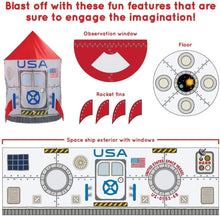 Load image into Gallery viewer, Imagination Generation Space Adventure Roarin&#39; Rocket Play Tent | Includes 100 Soft Ball Pit Balls and Carrying Bag for Travel | Rocket Ship Tent Requires Only Minimal Assembly