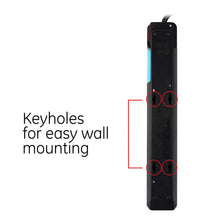 Load image into Gallery viewer, GE Surge Protector, 7 Outlet Power Strip, Extra-Long 8ft Power Cord, Flat Plug, Power Filter, Circuit Breaker, 1080 Joules, Warranty, Black, 34133