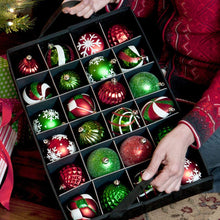 Load image into Gallery viewer, [Red Christmas Ornament Storage Box With Dividers] - (Holds 48 Ornaments up to 3 Inches in Diameter) | Acid-Free Removable Trays with Separators | Clear Window to Easily See Storage Bags Contents