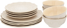 Load image into Gallery viewer, The Pioneer Woman Farmhouse Lace Dinnerware Set, 12-Piece, Linen