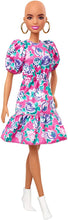 Load image into Gallery viewer, Barbie Fashionistas Doll with No-Hair Look Wearing Pink Floral Dress, White Booties &amp; Earrings, Toy for Kids 3 to 8 Years Old, Multi
