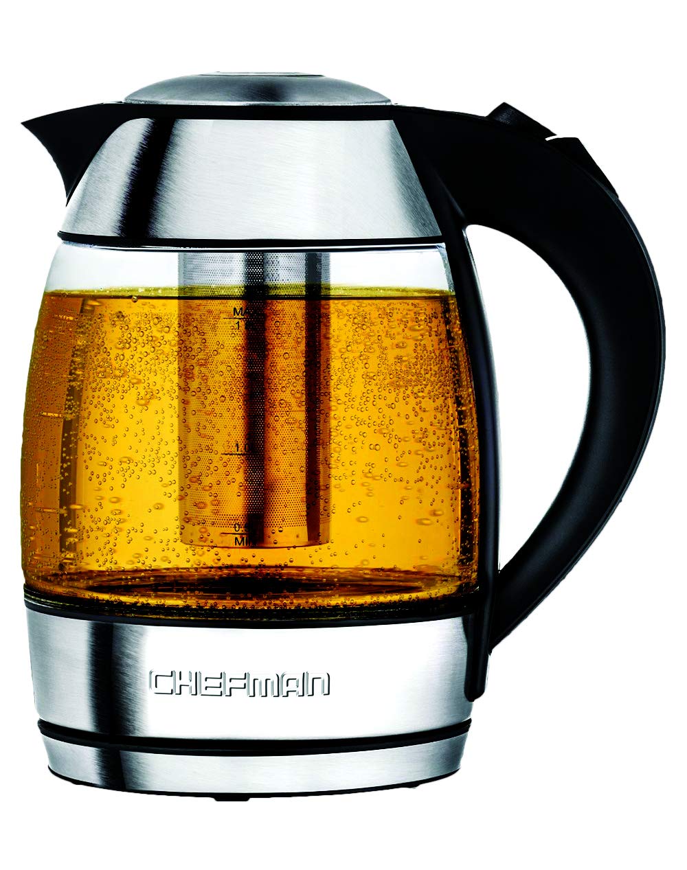 Chefman Electric Glass Kettle, Fast Boiling Water Heater w/ Auto Shutoff & Boil Dry Protection, Separates from Base for Cordless Pouring, BPA Free, Removable Tea Infuser Included, 1.8 Liters