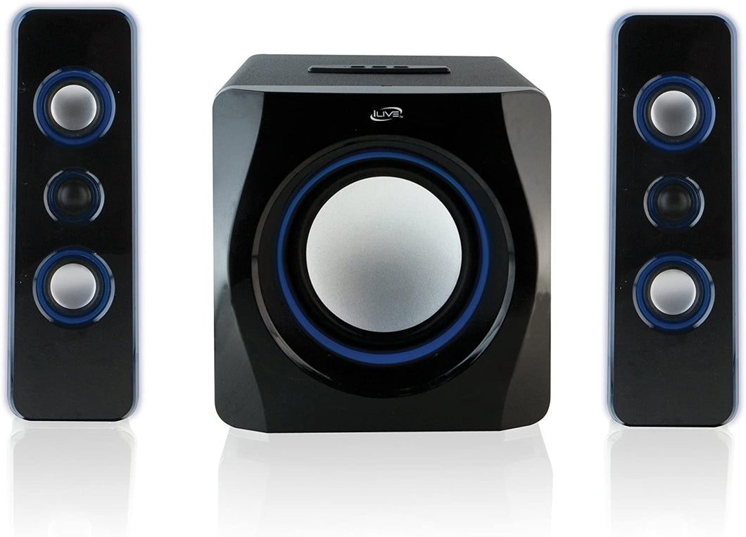 iLive Bluetooth Speaker System with Built-In Subwoofer, 7.28 x 8.86 x 7.28 Inches, Black (iHB23B)
