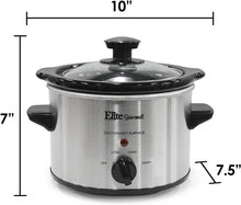 Load image into Gallery viewer, Elite Gourmet MST-250XS Electric Slow Cooker, Adjustable Temp, Entrees, Sauces, Stews &amp; Dips, Dishwasher Glass Lid &amp; Ceramic Pot, 1.5Qt Capacity, Stainless Steel