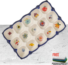 Load image into Gallery viewer, Celia Egg Holder (15 Eggs Capacity) Made of Stoneware Bundle with Free Microfiber Cleaning Cloth