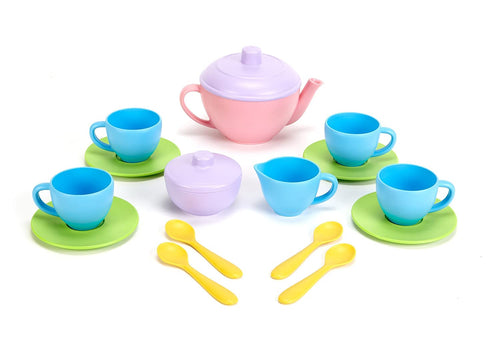 Green Toys Tea Set - BPA Free, Phthalates Free Play Toys for Gross Motor, Fine Skills Development. Kitchen Toys
