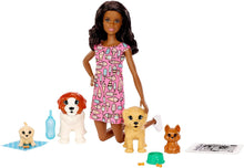 Load image into Gallery viewer, Barbie Doggy Daycare Doll, Brunette, and Pets Playset with 4 Dogs, Including One Puppy that Poops and One that Pees, Plus Color-Change Paper and More, Gift for 3 to 7 Year Olds