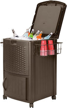 Load image into Gallery viewer, Suncast Resin 77 Quart Wicker-Look Outdoor Patio Cooler with Wheels, Java