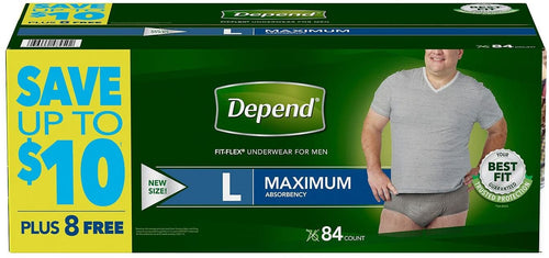 Depend Fit-Flex Large Maximum Absorbency Underwear for Men, 84 Ct