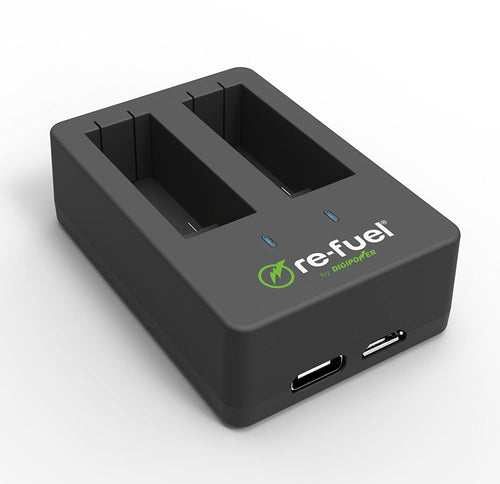 Dual Battery Charger For GoPro HERO5 with Type-C & micro USB Port - Includes 3.3ft micro USB charging Cable - Black