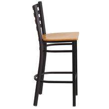 Load image into Gallery viewer, Flash Furniture HERCULES Series Black Ladder Back Metal Restaurant Barstool - Natural Wood Seat