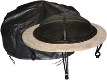 Load image into Gallery viewer, Fire Sense Large Outdoor Round Fire Pit Vinyl Cover | 42” x 42” | Heavy Duty 10 Gauge Felt Lined Black Vinyl | Waterproof | Weather Resistant | With Zipper and Fabric Ties | Ideal for Gas, Propane
