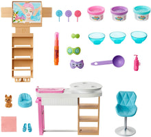 Load image into Gallery viewer, Barbie Face Mask Spa Day Playset with Brunette Barbie Doll, Puppy, 3 Tubs of Barbie Dough and 10+ Accessories to Create and Remove Face Blemishes on Doll and Puppy, Gift for Kids 3 to 7 Years Old