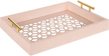 Load image into Gallery viewer, Kate and Laurel Caspen Rectangle Cut Out Pattern Decorative Tray with Gold Metal Handles, 16.5" x12.25", Pink and Gold