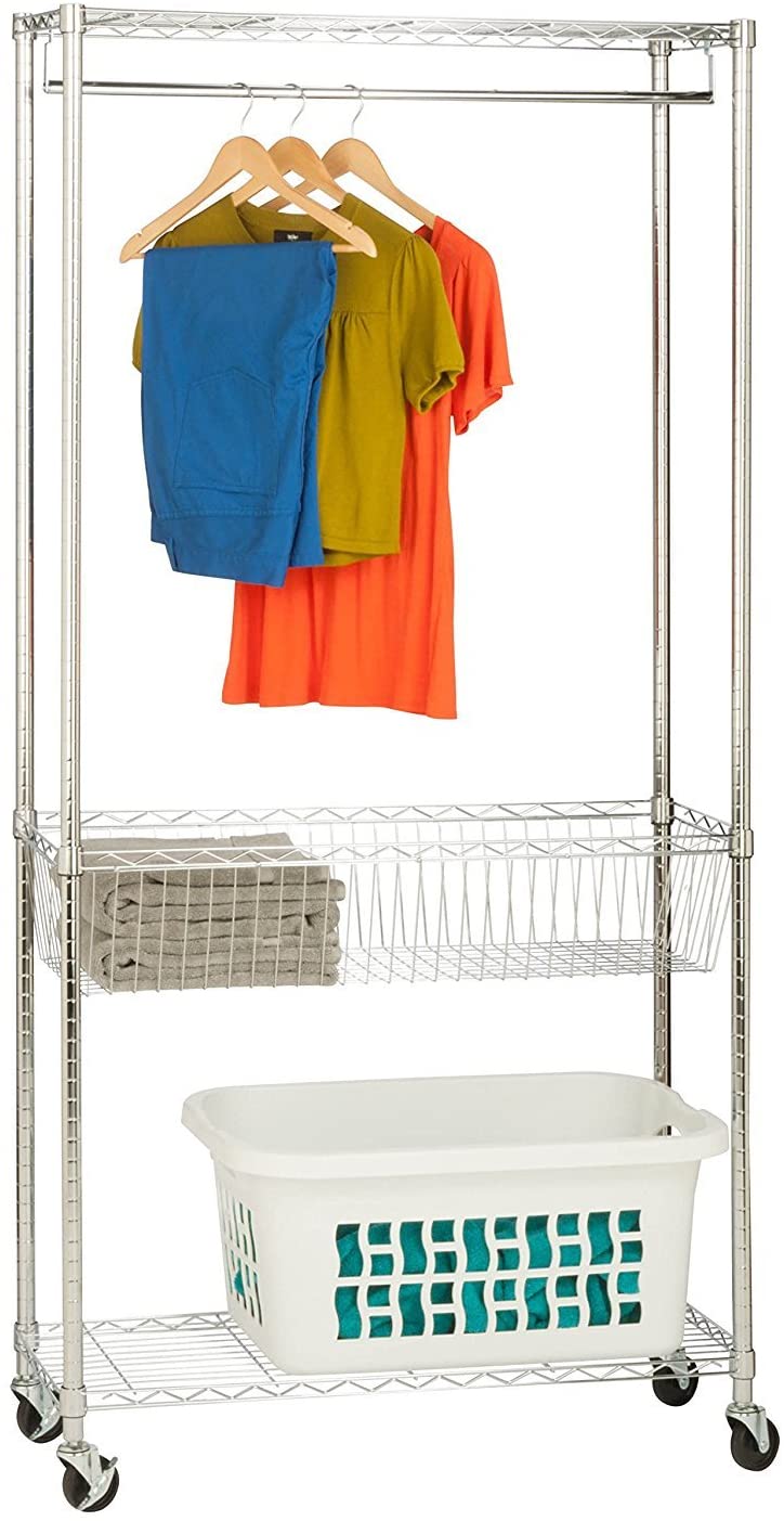Honey-Can-Do SHF-04272 Rolling Laundry Station with Adjustable Baskets, 35.5 x 13.5 x 75.5, Chrome