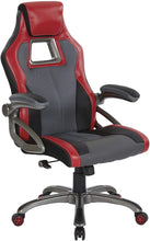 Load image into Gallery viewer, OSP Designs Mesh and Bonded Leather Adjustable Race Car Office Chair, Charcoal Grey and Red