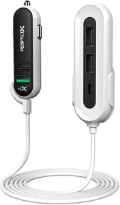 RapidX X5 Plus 5 -Port USB Car Charger with Detachable Cable