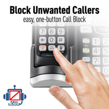 Load image into Gallery viewer, PANASONIC Link2Cell Bluetooth Cordless Phone System with Voice Assistant, Call Blocking and Answering Machine. DECT 6.0 Expandable Cordless System - 5 Handsets - KX-TGF575S (Silver)