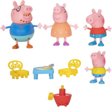 Load image into Gallery viewer, Peppa Pig Shopping Mall with Family, Includes 1 Connectable Mall Playset, 4 Character Toy Figures, 2 Chairs, 1 Pizza Table, 1 Toy Boat – Toys for Kids - Amazon Exclusive