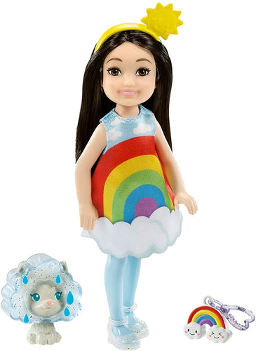 Barbie Club Chelsea Dress-Up Doll (6-Inch Brunette) in Rainbow Costume with Pet and Accessories, for 3 to 7 Year Olds