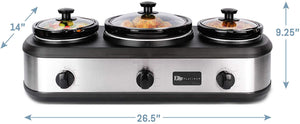 Elite Platinum EWMST-415 Maxi-Matic Triple Slow Cooker Buffet Server, Stainless Steel