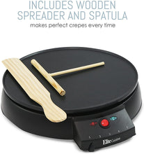 Load image into Gallery viewer, Elite Gourmet Electric Crepe Maker Pancake, Hot Cakes and Non-stick Griddle with Spreader, Spatula and Recipes, 12&quot;, Black