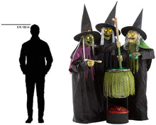 Load image into Gallery viewer, Home Accents Holiday Halloween Decor Wicked Cauldron Witches 6 ft. Animated Glowing Yellow Eyes Black