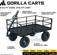 Load image into Gallery viewer, Gorilla Carts GOR1200-COM Heavy-Duty Steel Utility Cart with Removable Sides and 13&quot; Tires, 1200-lbs. Capacity, Black