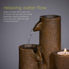 Load image into Gallery viewer, Alpine Corporation WCT202 Tiered Column Tabletop Fountain w/ 3 Candles, 11 Inch Tall, Brown