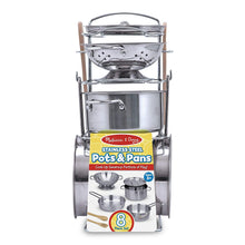 Load image into Gallery viewer, Melissa &amp; Doug Let’s Play House! Stainless Steel Pots &amp; Pans Play Set for Kids Construction, 8 Pieces, 13” H x 6” W x 6” L)