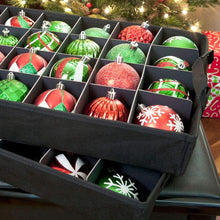 Load image into Gallery viewer, [Red Christmas Ornament Storage Box With Dividers] - (Holds 48 Ornaments up to 3 Inches in Diameter) | Acid-Free Removable Trays with Separators | Clear Window to Easily See Storage Bags Contents