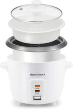 Load image into Gallery viewer, Maxi-Matic Electric Non-Stick Rice Cooker &amp; Steamer w/Automatic Keep Warm Makes Soups, Stews, Grains, Cereals, 6 Cooked (3 Cups Uncooked), White