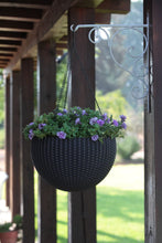 Load image into Gallery viewer, KETER Resin Rattan Set of 2 Round Hanging Planter Baskets for Indoor and Outdoor Plants-Perfect for Porches and Patio Decor, Brown