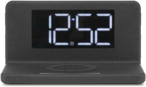 Aluratek Qi Wireless Charging Alarm Clock with White LED Display, USB Charging Port, Compatible with iPhone Xs Max, XR, X/Xs, Galaxy S9/S8/S7, and Other Qi Enabled Smartphones (ABQC03F)