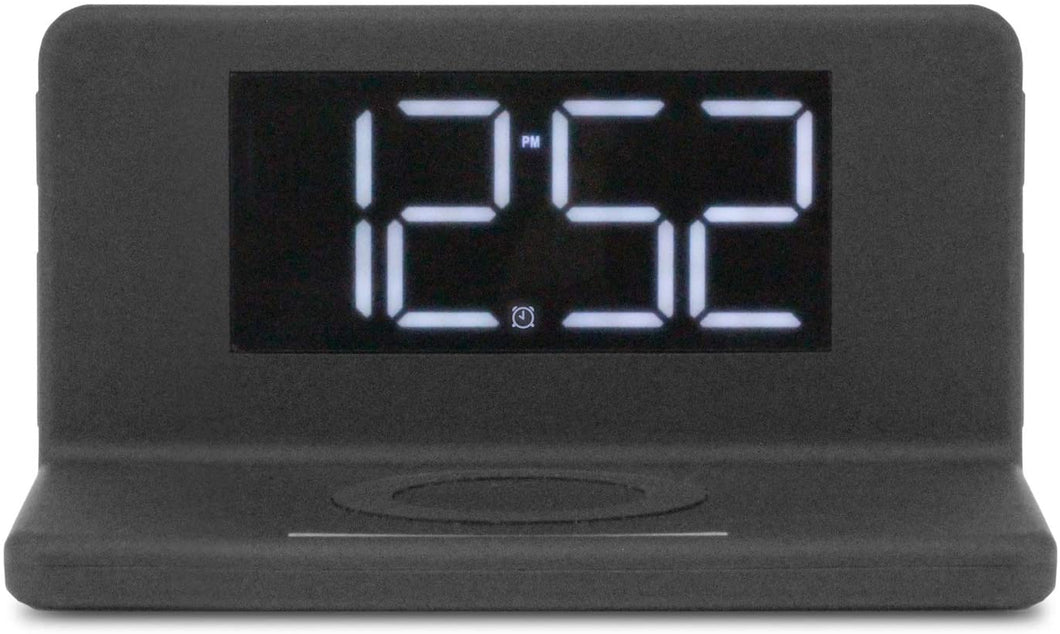 Aluratek Qi Wireless Charging Alarm Clock with White LED Display, USB Charging Port, Compatible with iPhone Xs Max, XR, X/Xs, Galaxy S9/S8/S7, and Other Qi Enabled Smartphones (ABQC03F)