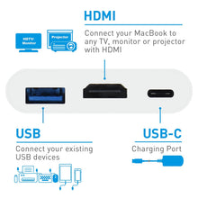 Load image into Gallery viewer, Macally USB-C to HDMI Adapter, 3 Port USB 3.0 Convertor, and 1 Type C Pass-Through Power Delivery Charging Port for MacBook Pro 2017 / 2016, Macbook 12-inch, Chromebook, XPS, etc (UCHDMI4K)