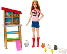Load image into Gallery viewer, Barbie Chicken Farmer Doll, Red-Haired, and Playset with Henhouse and Accessories