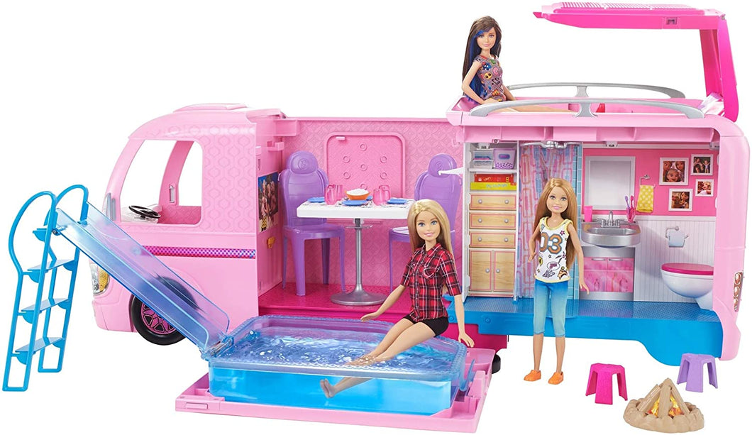 Barbie Camper Pops Out into Play Set with Pool!