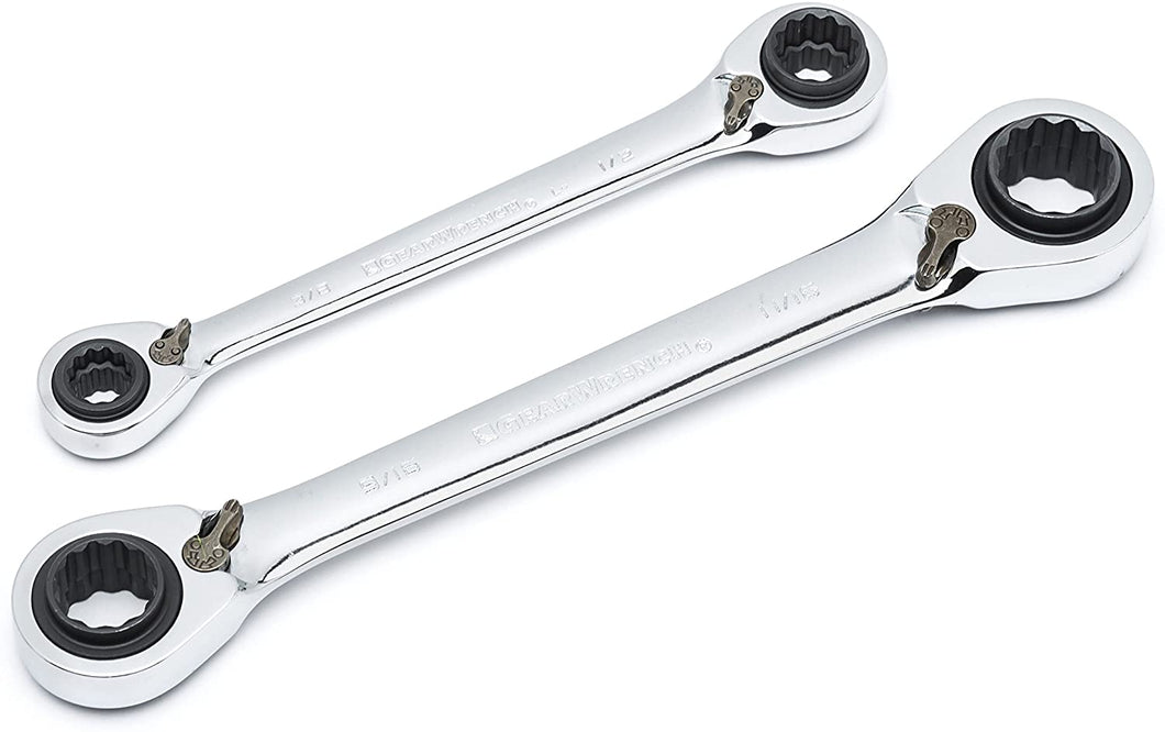 GEARWRENCH 2 Pc. 12 Point QuadBox Reversible Double Box Ratcheting Wrench Set, SAE - 85900