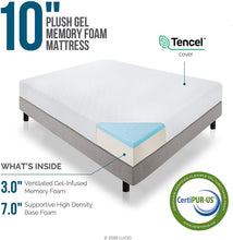 Load image into Gallery viewer, Lucid 10 Inch 2019 Gel Memory Foam Mattress
