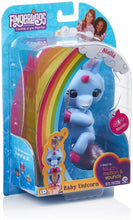Load image into Gallery viewer, Fingerlings Baby Unicorn - Stella (Periwinkle Blue with Rainbow Mane &amp; Tail) - Friendly Interactive Toy by WowWee, One Size