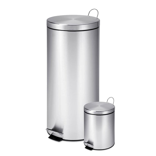 Honey-Can-Do TRS-01886 Dual Pack Stainless Steel Step Trash Can, Round