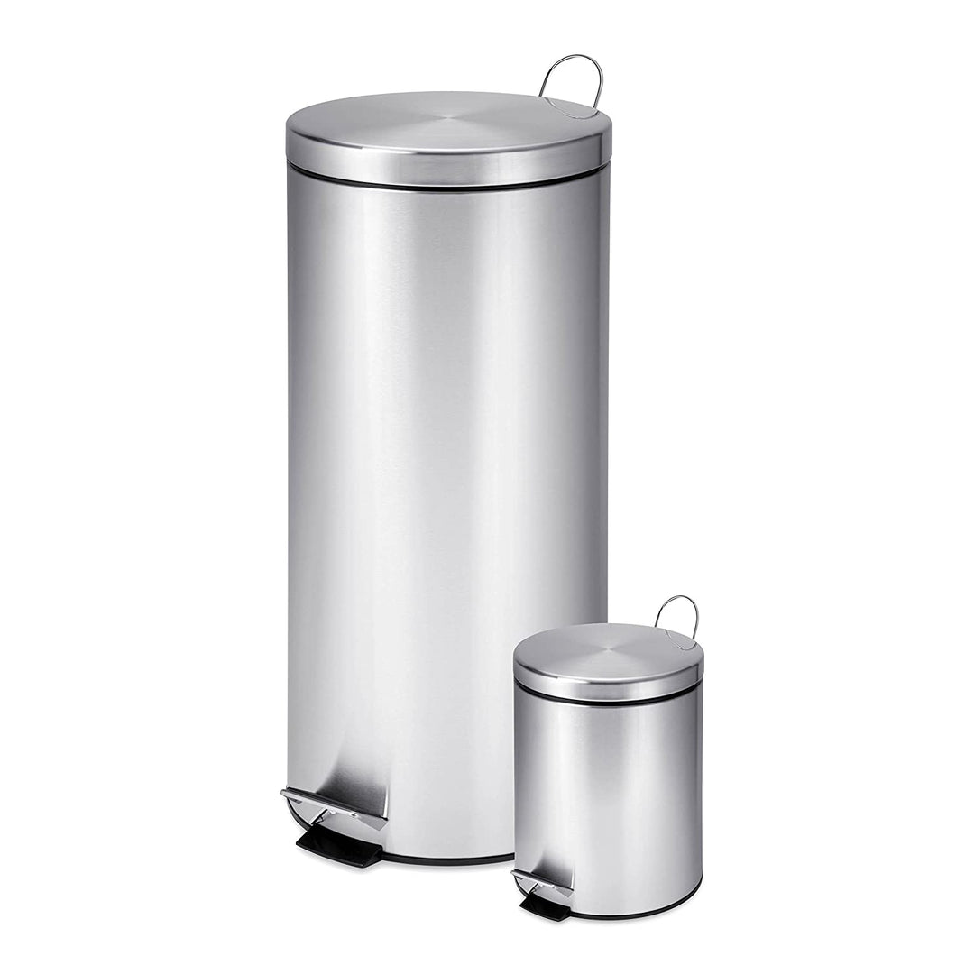 Honey-Can-Do TRS-01886 Dual Pack Stainless Steel Step Trash Can, Round