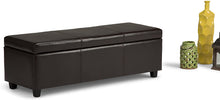 Load image into Gallery viewer, Simpli Home AXCF18-DBR Avalon 48 inch Wide Contemporary Storage Ottoman in Distressed Brown Faux Air Leather