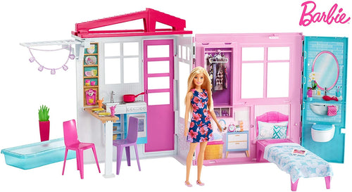 Barbie Doll and Dollhouse, Portable 1-Story Playset with Pool and Accessories, for 3 to 7 Year Olds